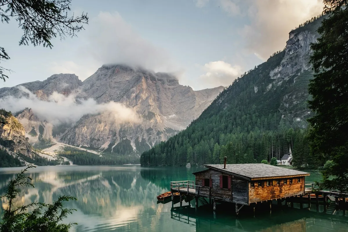 A quiet lake and mountain landscape
